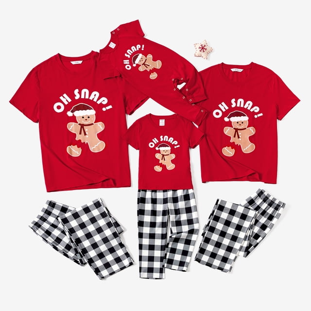 Conjunto de pijamas familiares navideños informales de poliéster opaco y licra a juego