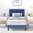 thumbnail image 1 of VECELO Twin/Full/Queen Bed Frame with Adjustable Height Upholstered Headboard, Strong Wood Slat Support, No Box Spring Needed, Dark Blue, 1 of 7