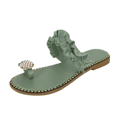 

Slippers for Women Women Girls Pearl Flat Bohemian Style Casual Sandals Slippers Beach Shoes Womens Slippers Pu Green 42