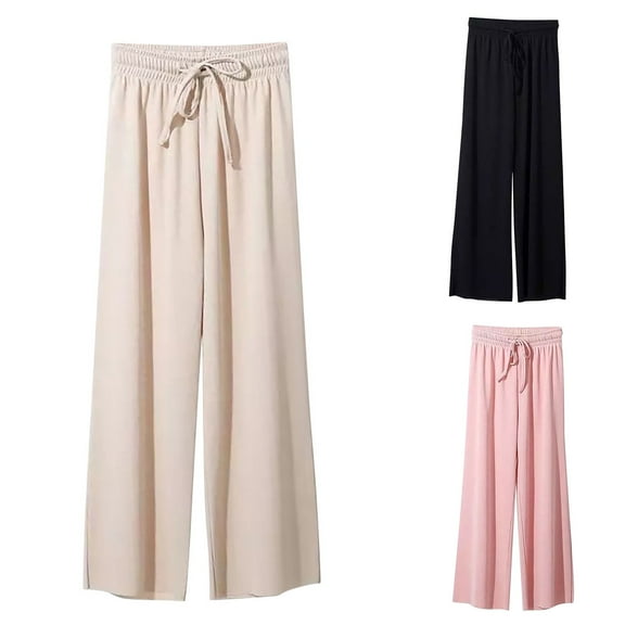 ZZwxWA Women's Ice Silk Wide Leg Pants with High Waist Drawstring Casual Drop and Slim Fit Large Straight Leg Pants