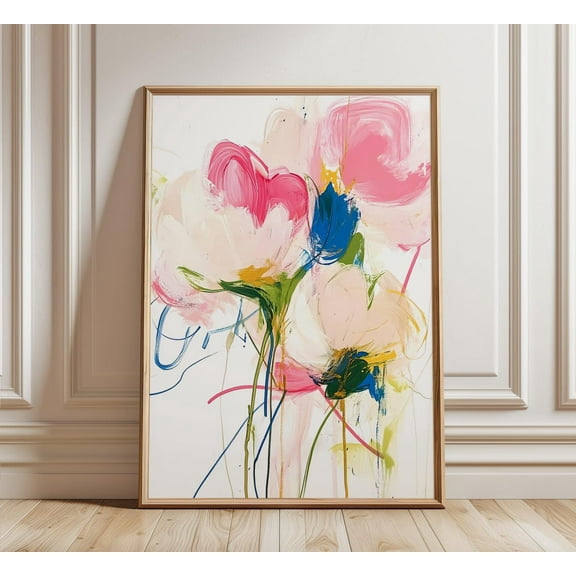 Abstract Pink Flowers Print, Modern Pink Peony Artwork, Wall Art, Modern Wall Decor, 8x12 UNFRAMED