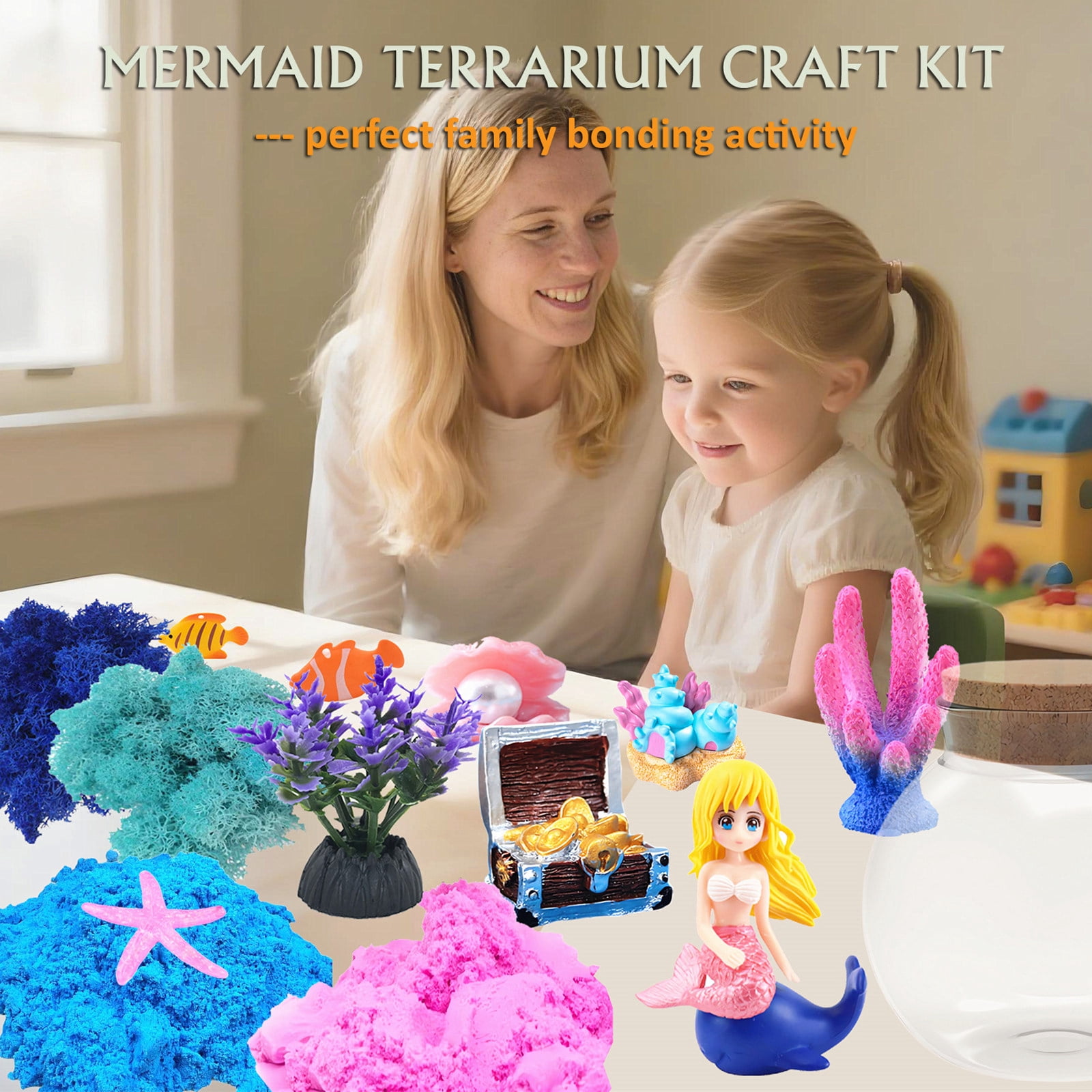 Mermaid Terrarium Craft Kit for Kids, 13 Colors LED Night Light with Remote, Creative Birthday Gift for Girls Age 3-12, DIY Your Own Ocean Theme Decor