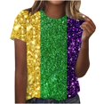thumbnail image 1 of FAIWAD Hauts pour Femmes Manches Courtes Col Rond Tuniques Hauts Sortie Bloc de Couleur Fête Blouses Basiques, 1 of 4