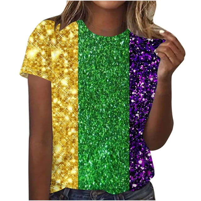 FAIWAD Hauts pour Femmes Manches Courtes Col Rond Tuniques Hauts Sortie Bloc de Couleur Fête Blouses Basiques