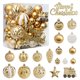 thumbnail image 2 of Juego de 65 bolas navideñas decorativas pintadas en oro blanco, adornos colgantes para árbol de Navidad, 2 of 5