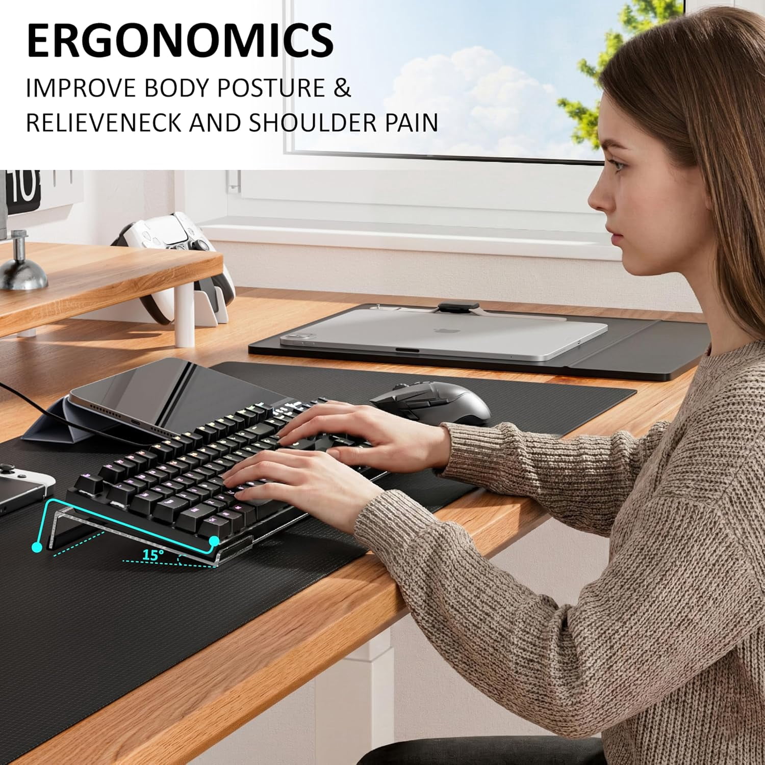 Computer Keyboard Stand PC Keyboard Stand, Acrylic Tilted Keyboard Stand for Ergonomic Typing Clear Keyboard Tray for Easy Typing and Working, Keyboard Holder with Silicone Non-Slip Case