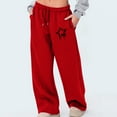thumbnail image 2 of BiZtdJrK Womens Wide Leg Sweatpants Star Print Drawstring Elastic Waist Running Athletic Pants Baggy Casual Sweat Pant with Pockets Red S, 2 of 5