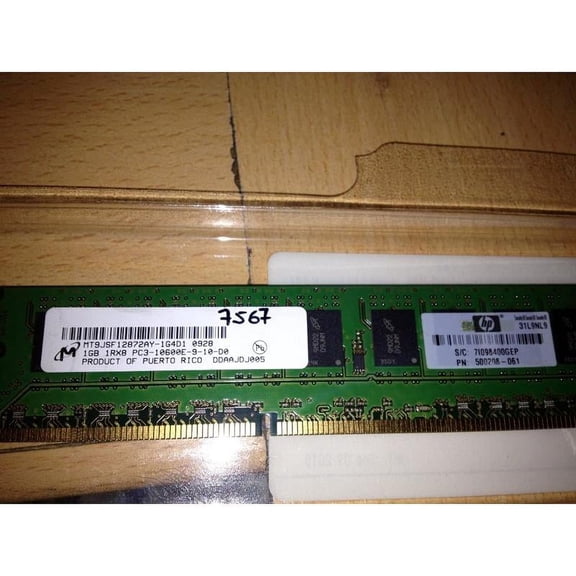HP 500668-B21 1Gb 1 X 1Gb 1333Mhz Pc310600 Cl9 Single Rank Ecc Unbuffered Ddr3 Sdram Dimm Genuine