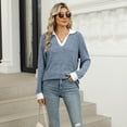thumbnail image 4 of IWEMEK Long Sleeve Tops for Women Winter V Neck Polo Shirts Color Block Striped Tshirts Casual Loose Fitting Pullover, 4 of 7
