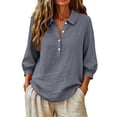 thumbnail image 5 of Lmueinov Women's Collared Half Button 3/4 Sleeve Cotton Blouse, Loose Casual Workwear Top for Daily Commute Wear S-2XL, 5 of 8