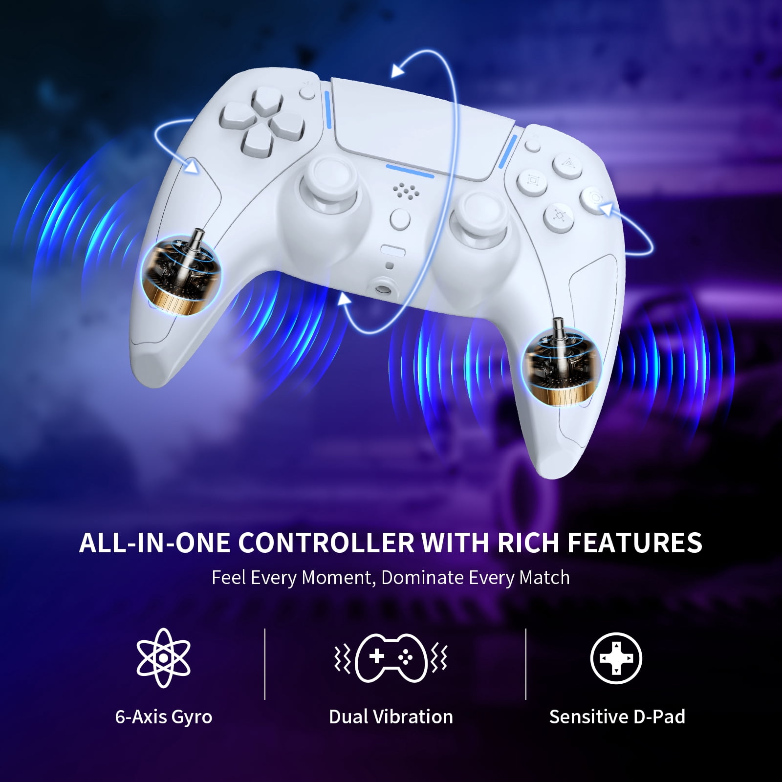 Ghost Gear Wireless PS5 Controller White for Console & Mobile Gaming – Hall Effect Joysticks Bluetooth Gamepad for PS5, PC, iOS & Android with Motion Control & Vibration
