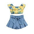thumbnail image 3 of IROINNID Toddler Girl's Floral Print Tops Denim Ruffled Bow Shorts Outfits Set, 3 of 9