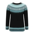 thumbnail image 4 of larppty Fair Isle Sweater Women Vintage Long Sleeve Casual Loose Crewneck Sweater Lightweight Knit Pullover Top Fall Fashion (Dark Blue, 4XL), 4 of 7