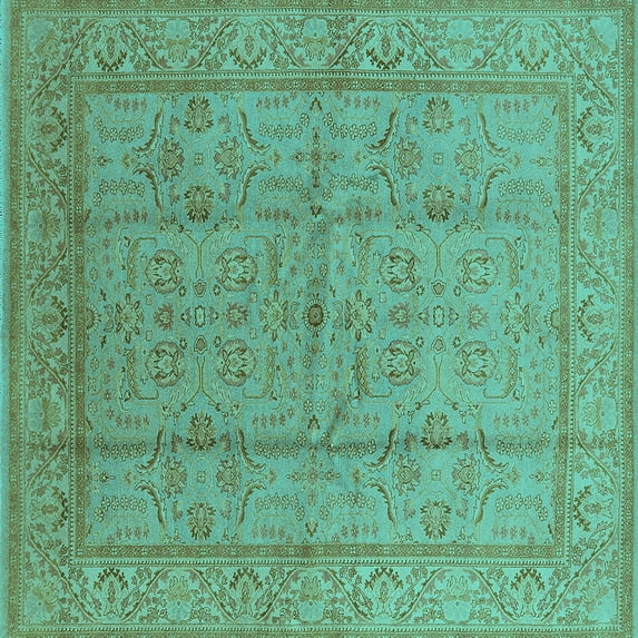 Ahgly Company Indoor Square Oriental Turquoise Blue Industrial Area Rugs, 3' Square