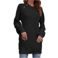 thumbnail image 1 of Robe Chandail en Tricot à Manches Longues pour Femmes, Col Rond, Boutons, Extensible, Élasticité, Ajustement Slim, Décontractée, Automne Hiver, Mini Robe, 1 of 7