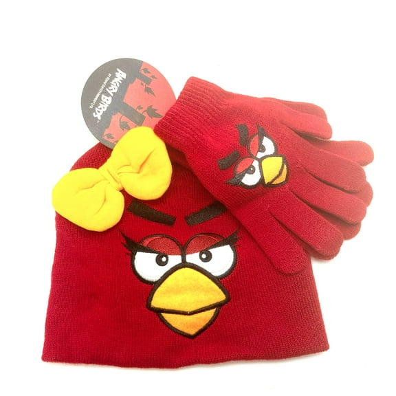 Winter Beanie & Gloves Set - Angry Birds Red Birds with Bow Beanie And Gloves