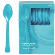 Amscan Big Party Pack Midweight Plastic Spoons, 7", Caribbean Blue, 100 Spoons Per Box, Pack Of 2 Boxes