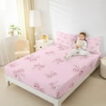 thumbnail image 4 of Feelyou Girls Princess Bow Queen Sheet Sets, Cartoon Stripes Geometric Flat Sheet, Kawaii Pink Bowknot Queen Fitted Sheet, Lightweight Room Decor, 4-Piece, 4 of 7
