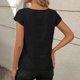 thumbnail image 3 of Tops de Color Sólido para las Mujeres Cuello Redondo de Manga Corta con Detalle de Botón Plisado Casual, Tops de Cuello Redondo para las Mujeres, 3 of 7