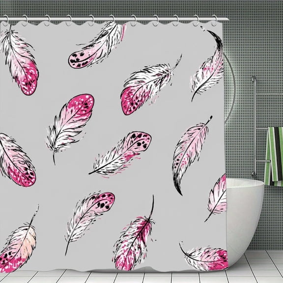 Pink Feather Pattern Print Shower Curtain 70.8×70.8Inch,Modern Fabric Waterproof Polyester Bathroom Home Decor Set with Hooks
