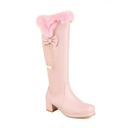 

Women Fashion Boots Thick High Heel Sweet Tall Womens Boots Plush Cotton Boots Warm Snow Boots