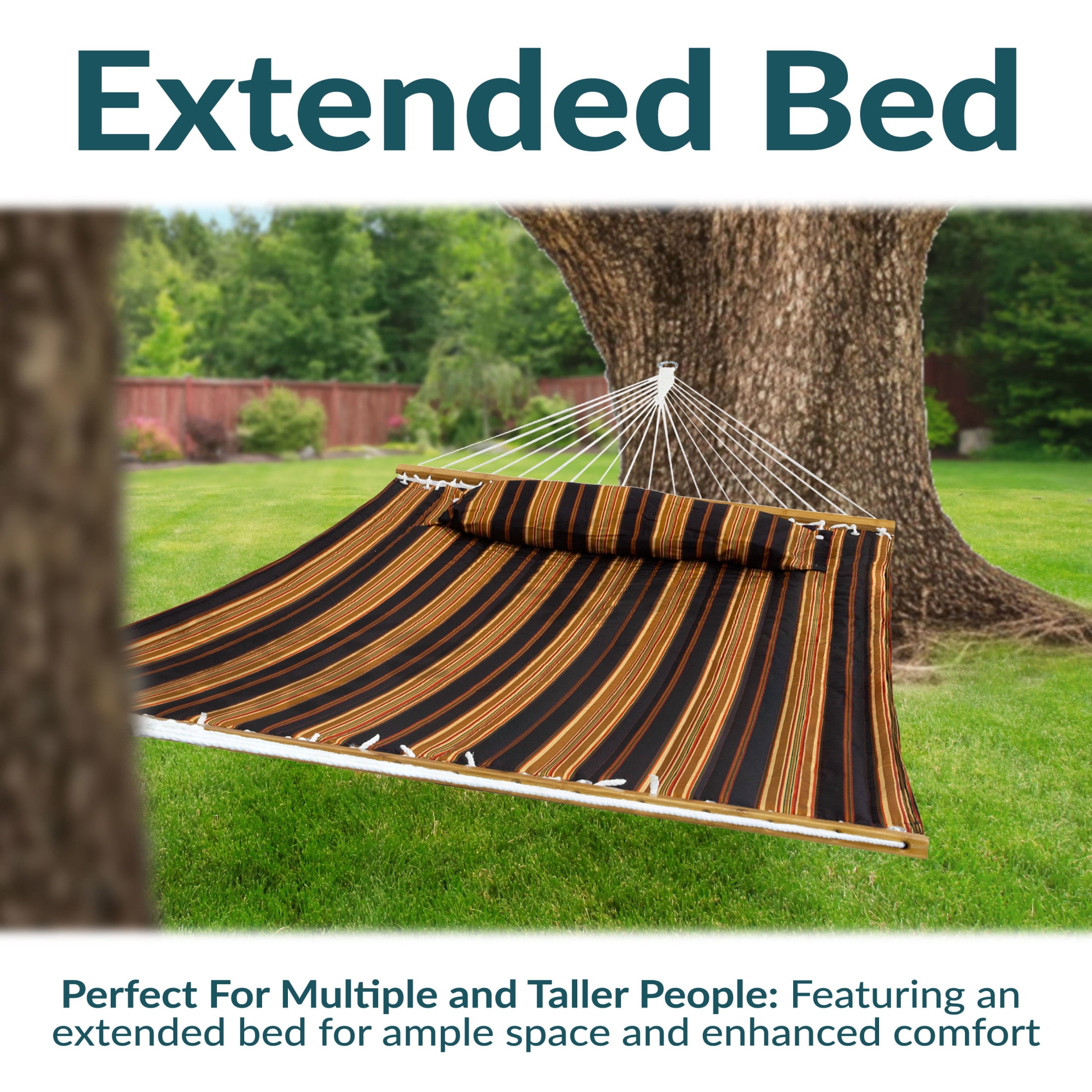 Sunnydaze 2-Person Quilted Polyester Spreader Bar Hammock, 450 lb Capacity - Woodland Stripe