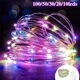 thumbnail image 2 of Guirnalda de luces LED con botón de batería, alambre de cobre y plata, resistente al agua, decoración de fiestas para Navidad y bodas, 2 of 5