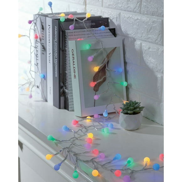 9-Foot Battery Operated Multicolor LED Frosted Globe Garland Lights, by EZ-Illuminations, LED Garland Lights