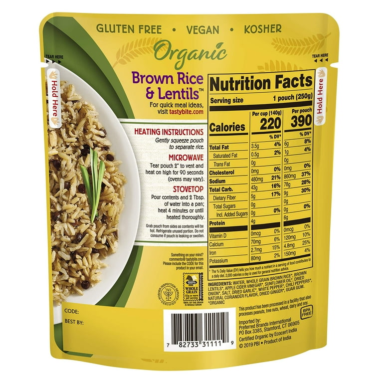 Tasty Bite Organic Brown Rice & Lentils, Ounce, (Pack, 51% OFF