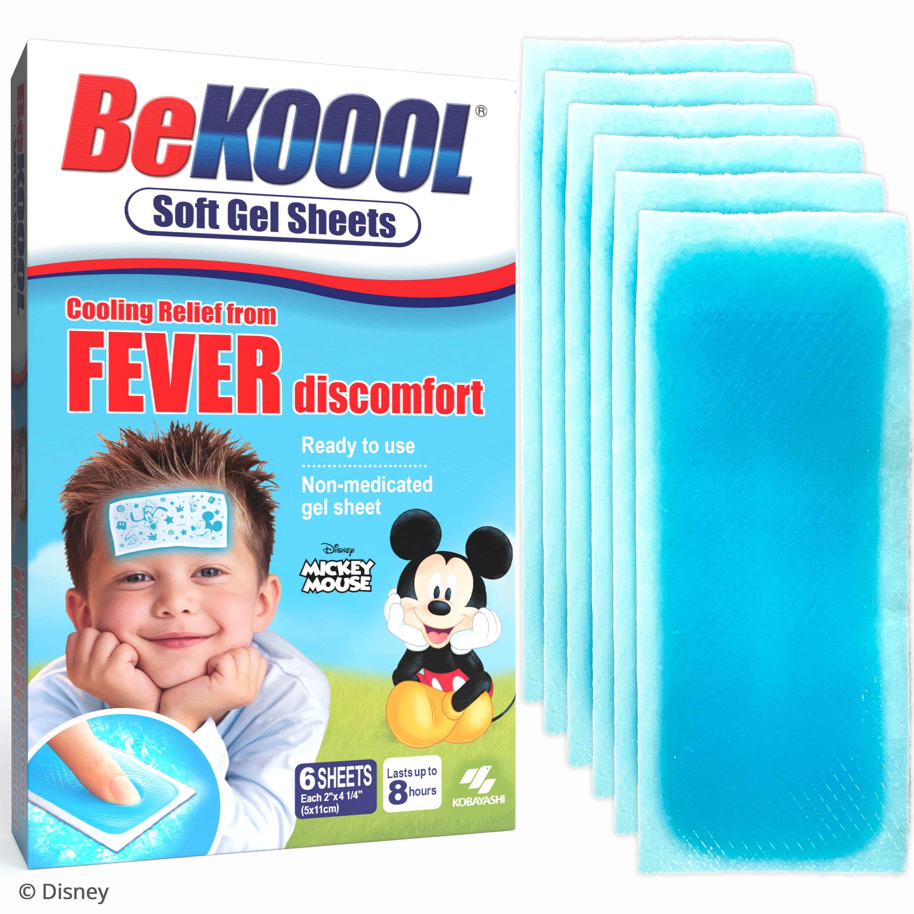 (2 pack) BeKoool Cooling Gel Sheets for Kids, Fever Discomfort Relief, 6 Count