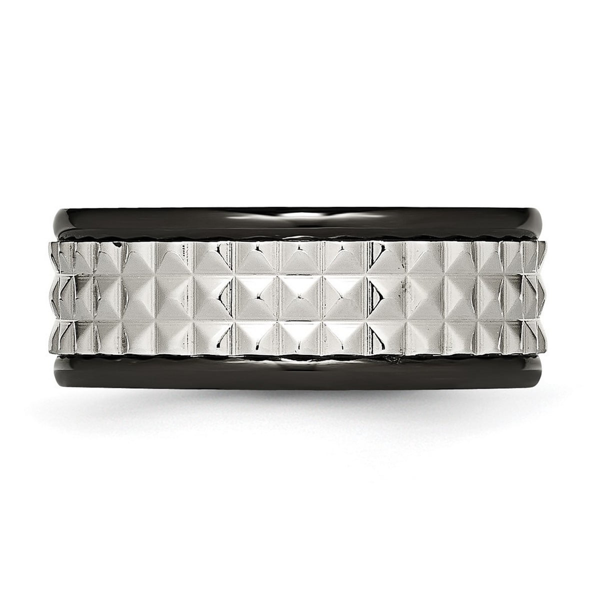 8mm Stainless Steel Textured Polished Black Ip Texturted Ring Size 7.5 Ring for Women