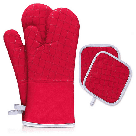 

Oven Gloves Heat Resistant Silicone Oven Gloves Non-Slip Kitchen Oven Mitts for Grilling Cooking Baking Kitchen Microwave Pizza Red