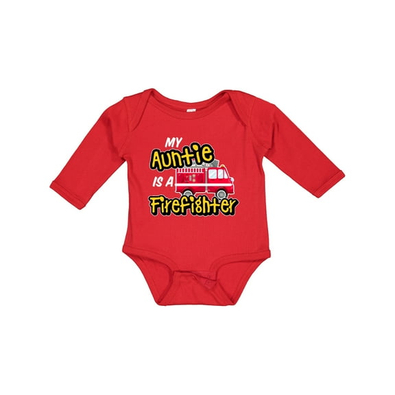 Inktastic My Auntie is a Firefighter with Fire Truck Boys or Girls Long Sleeve Baby Bodysuit
