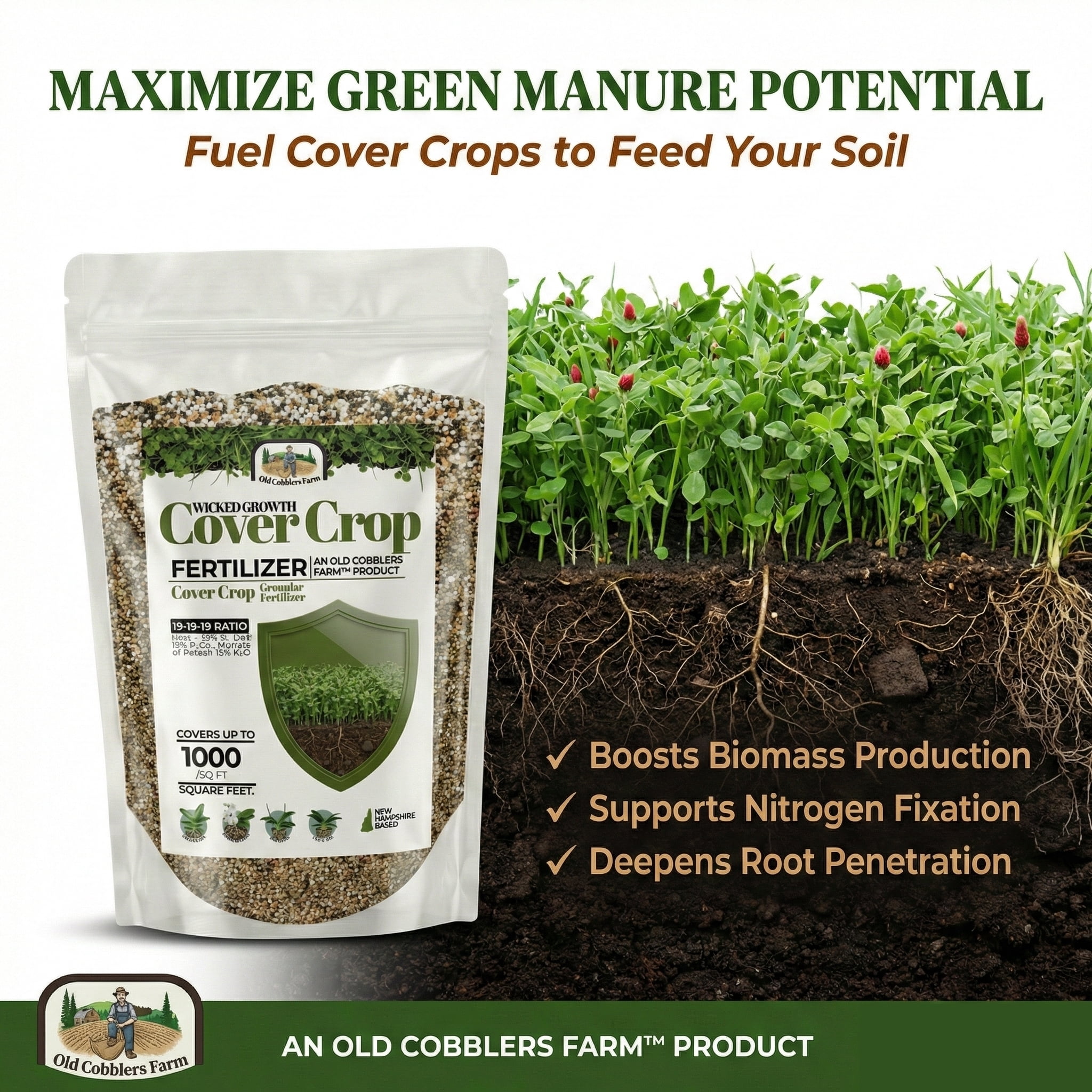 Old Cobblers Farm™ Cover Crop Food - Premium Fertilizer - Improves Soil Quality, boosts Organic Matter, and restores Soil Balance Between plantings (15 lbs)