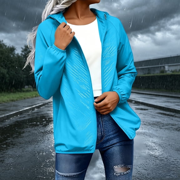 YVNAURA Lightweight Packable Rain Jacket for Men Women Waterproof Breathable Hooded Windbreaker Outdoor Rain Shell for Hiking Fishing Camping Travel S-4X, Sky Blue,L