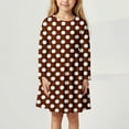 thumbnail image 2 of Wuxian Girls Polka Dot Dresses Casual Classic Cozy Round Neck Long Sleeve Knee Length High Waist Comfortable Stylish Winter Dress,Brown,5-6 Years, 2 of 4
