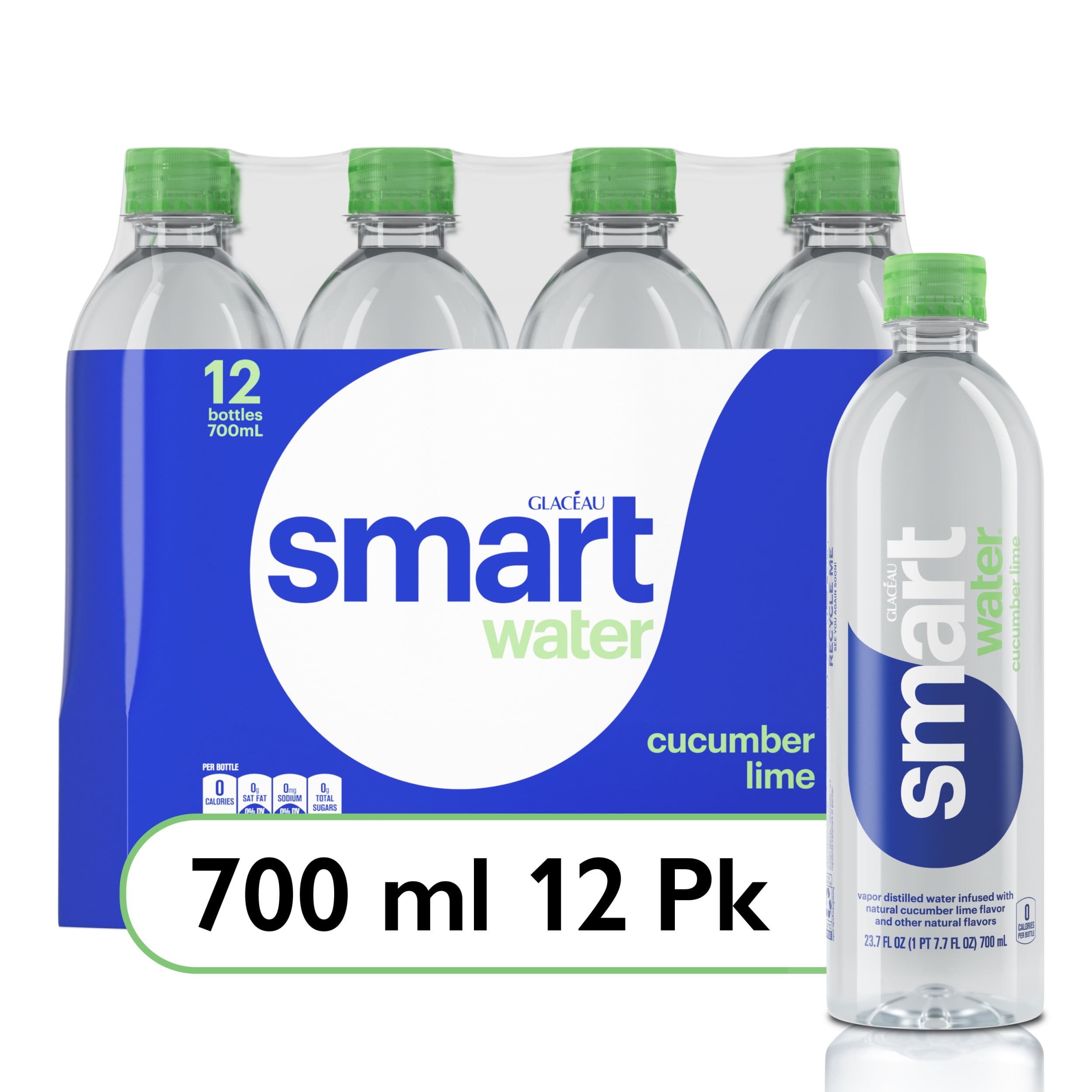 smartwater cucumber lime, vapor distilled premium bottled water, 23.7 fl oz, 6 Pack