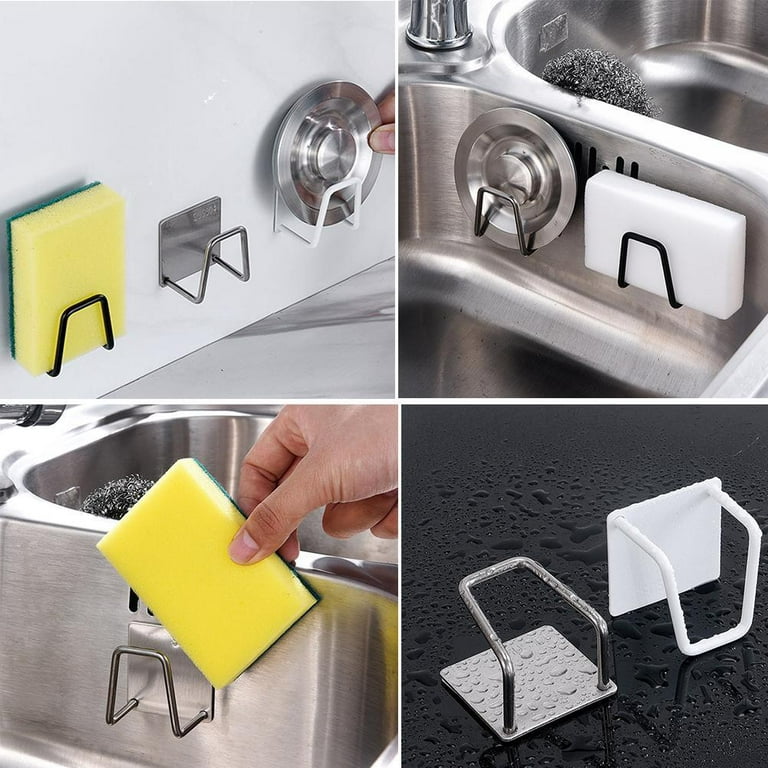 2pcs Kitchen Stainless Steel Sink Sponges Holder Self Adhesive