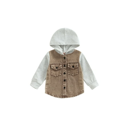 

Kuriozud Boy Coat Long Sleeve Hooded Pockets Buttons Patch Color Cardigan Jackets