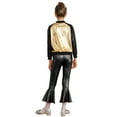 thumbnail image 2 of TiaoBug Kids Girls Gymnastics Sports Dance Set Long Sleeve Sequins Jacket with Bell Bottoms Pants Gold&Black 10, 2 of 7