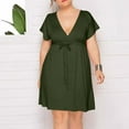 thumbnail image 3 of Vestido de Verano de Manga Corta para Mujeres de Verano Sexy de Tamaño Grande Vestido de Cuello en V de Color Sólido, Poliéster, 3 of 8