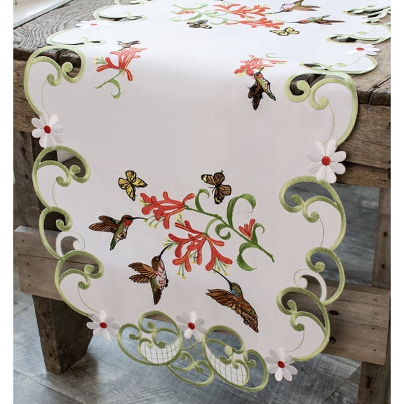 Embroidered Table Runner with Hummingbirds (15"x34")