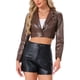 thumbnail image 1 of BLAZER CORTO DE CUERO SINTÉTICO INSPIRE CHIC PARA MUJERES, CON SOLAPA EN V, CIERRE DE UN SOLO BOTÓN, CHAQUETA MOTERA DE PU TAMAÑO XS COLOR CAFÉ, 1 of 5