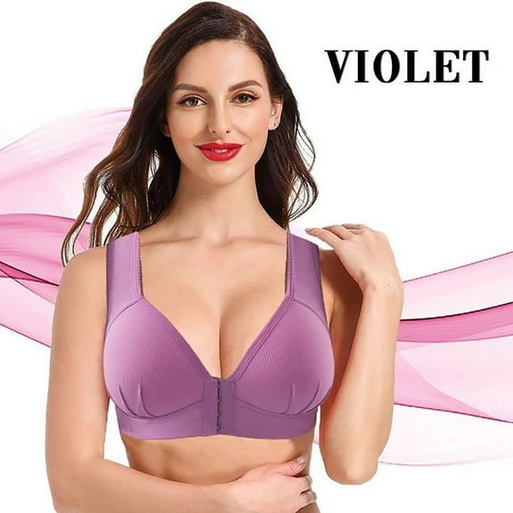 nerohusy Front Closure Wireless Bras for Women No Underwire Hook Breathable Comfort Underwear Everyday Sports Bra 2024 Clearance Sale Plus Size,M-4XL,Purple,XXXL