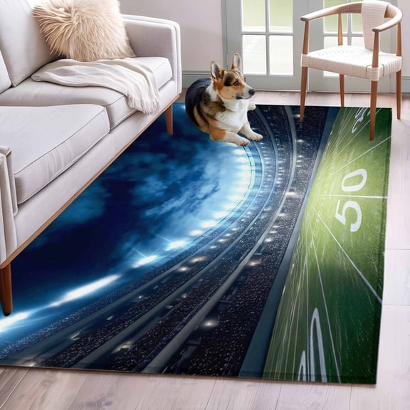 Area Rugs 2.7'x5', Rugby Carpet for Living Room Bedroom Dining Room, Modern Sport Blue Green Landscape Throw Kitchen Rugs Non Slip Washable Rectangle Indoor Outdoor Rugs