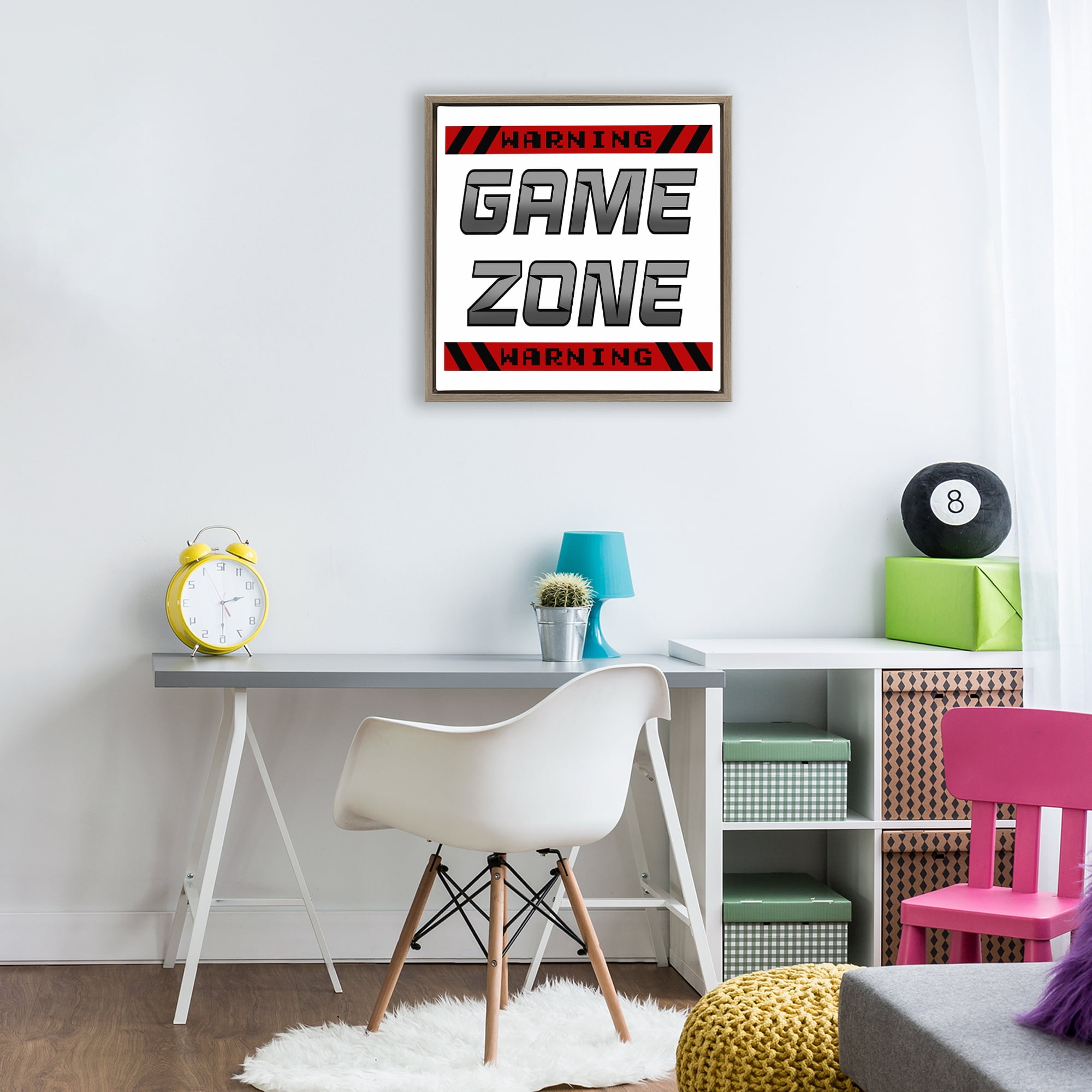 Stupell Industries Game Zone Warning Brown Framed Floater Canvas Wall Art, design by Marcus Prime