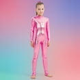 thumbnail image 2 of HAOTAGS Girl's Shiny Jumpsuit, Zipper - Back Stage Presence Flattering Tight Dance Clothes Pink 7-9 Years, 2 of 6