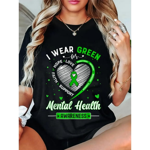 100% Cotton Heart I Wear Green For Mental Health Awareness Month T-Shirt