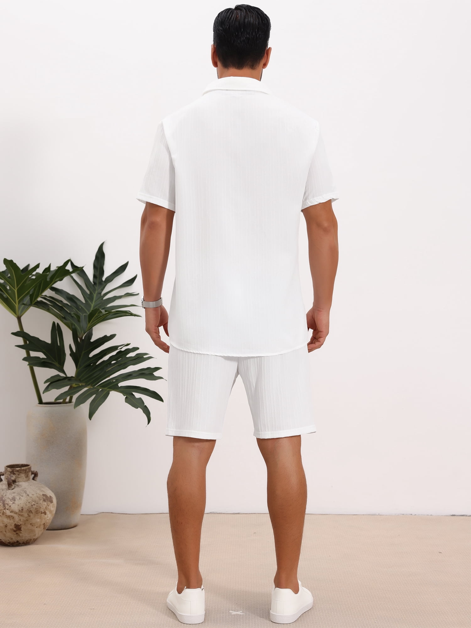 DARING DIVA Men's 2 Pieces Beach Shirt & Shorts Striped Textured Outfits XL White
