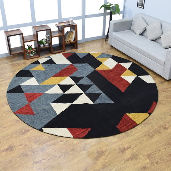 Rugsotic Carpets Hand Tufted Wool Eco-Friendly 8'x8' Round Multicolor Geometric Modern High Pile Thick Handmade Anti Skid Indoor Area Rug K00S12